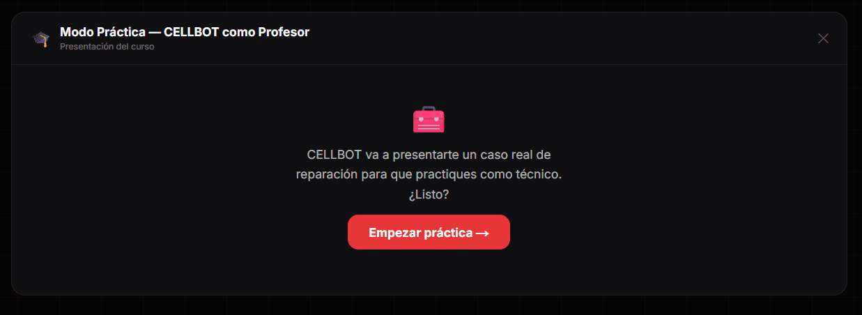 Modo práctica con CELLBOT como profesor presentando casos reales